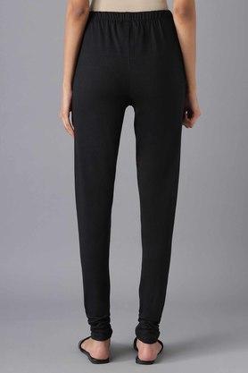 solid cotton blend women's casual tights - black