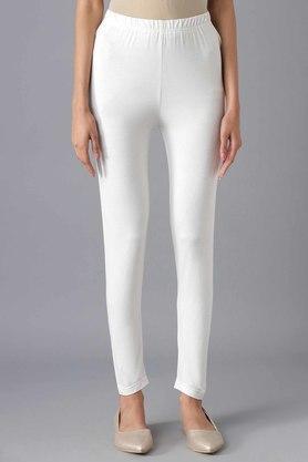 solid cotton blend women's casual tights - white