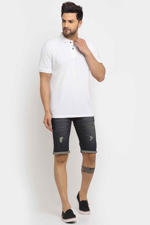 solid cotton blend zip mens shorts