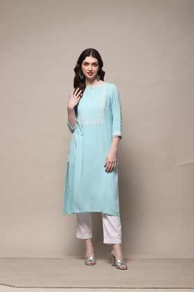 solid cotton boat neck women's casual wear kurta - aqua