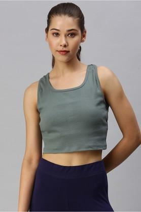 solid cotton boat neck womens crop top - petrol