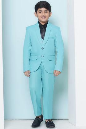 solid cotton boys suit - sky blue