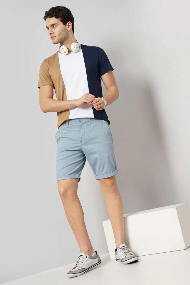 solid cotton button closure mens shorts