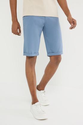 solid cotton button men's shorts - blue