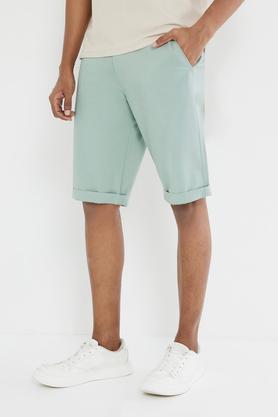 solid cotton button men's shorts - green