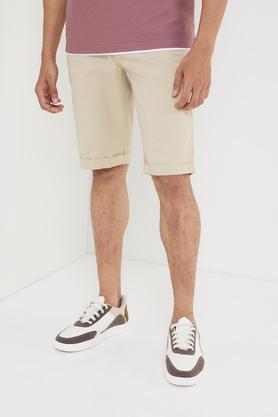 solid cotton button men's shorts - khaki