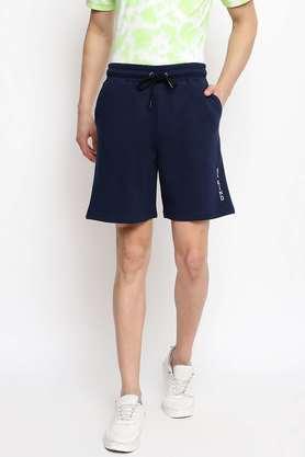 solid cotton button men's shorts - navy