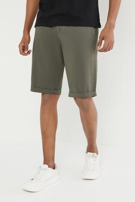 solid cotton button men's shorts - olive