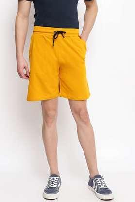 solid cotton button men's shorts - spicy_mustard