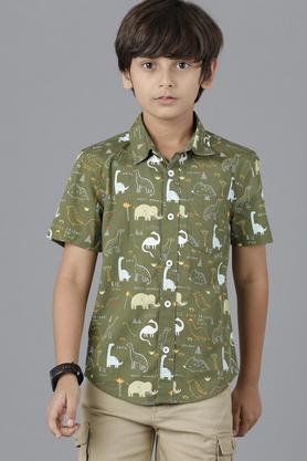 solid cotton collar neck boy's shirt - green