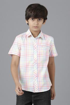 solid cotton collar neck boy's shirt - multi