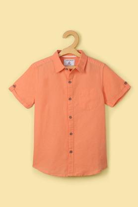 solid cotton collar neck boy's shirt - peach
