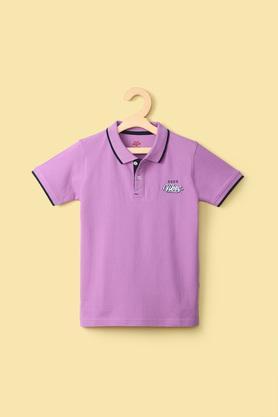 solid cotton collar neck boy's t-shirt - lilac