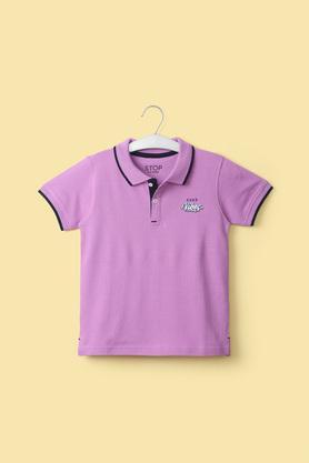 solid cotton collar neck boy's t-shirt - lilac