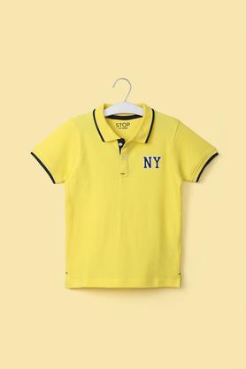 solid cotton collar neck boy's t-shirt - yellow