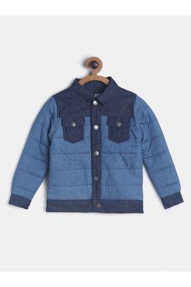 solid cotton collar neck boys jacket - blue