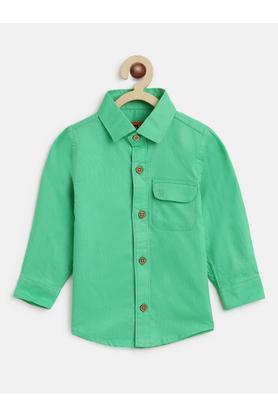 solid cotton collar neck boys shirt - green