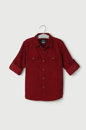 solid cotton collar neck boys shirt - maroon