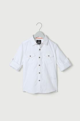 solid cotton collar neck boys shirt - off white