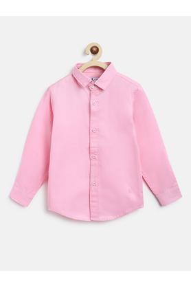 solid cotton collar neck boys shirt - pink