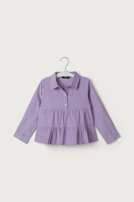solid cotton collar neck girls top - lilac