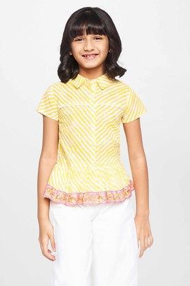 solid cotton collar neck girls top - yellow