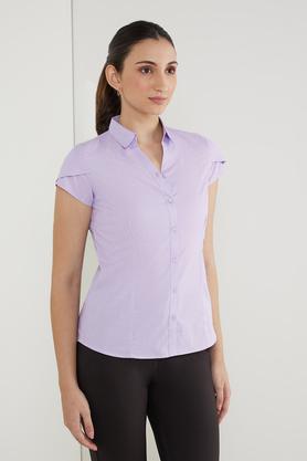 solid cotton collar neck women's shirt - lavender