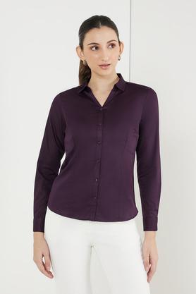 solid cotton collar neck women's shirt - purple