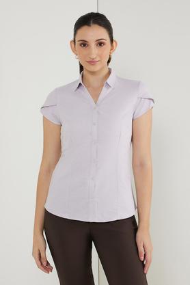 solid cotton collar neck women's shirt - stone