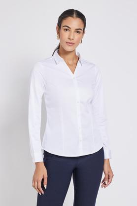 solid cotton collar neck women's shirt - white