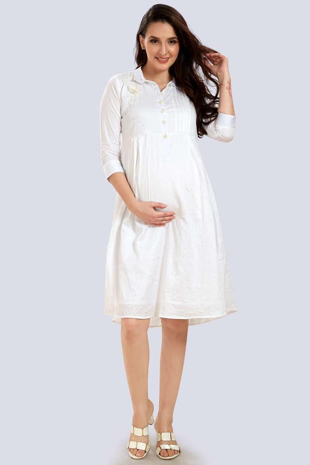 solid cotton collar neck womens knee length dress