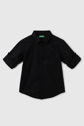 solid cotton collared boys shirt - black