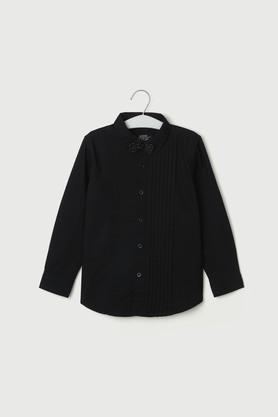 solid cotton collared boys shirt - black