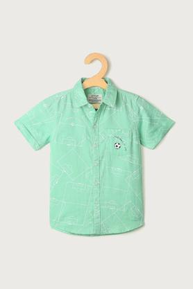 solid cotton collared boys shirt - green