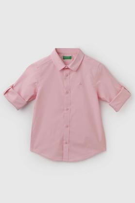 solid cotton collared boys shirt - light pink