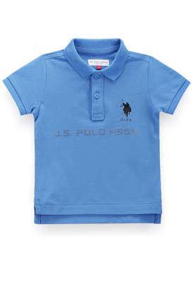 solid cotton collared boys t-shirt - light blue