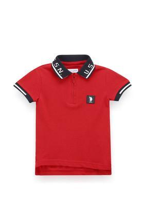 solid cotton collared boys t-shirt - red