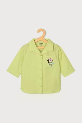 solid cotton collared girls shirt - lime green
