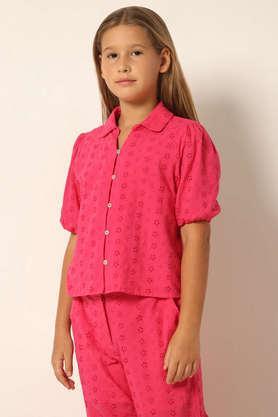 solid cotton collared girls shirt - pink