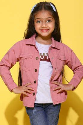 solid cotton collared girls shirt - pink