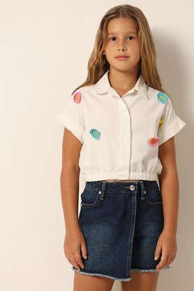 solid cotton collared girls shirt - white