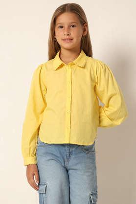 solid cotton collared girls shirt - yellow