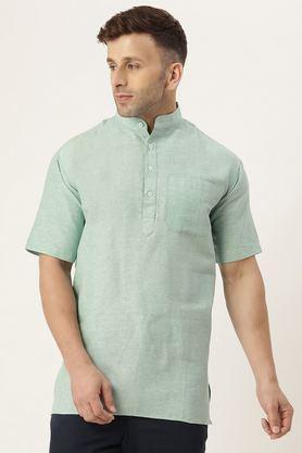 solid cotton collared men's casual wear kurta - green