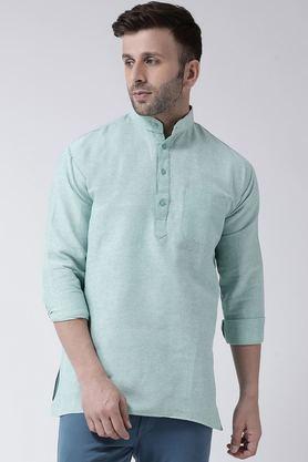 solid cotton collared men's casual wear kurta - green