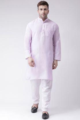 solid cotton collared men's casual wear kurta - violet