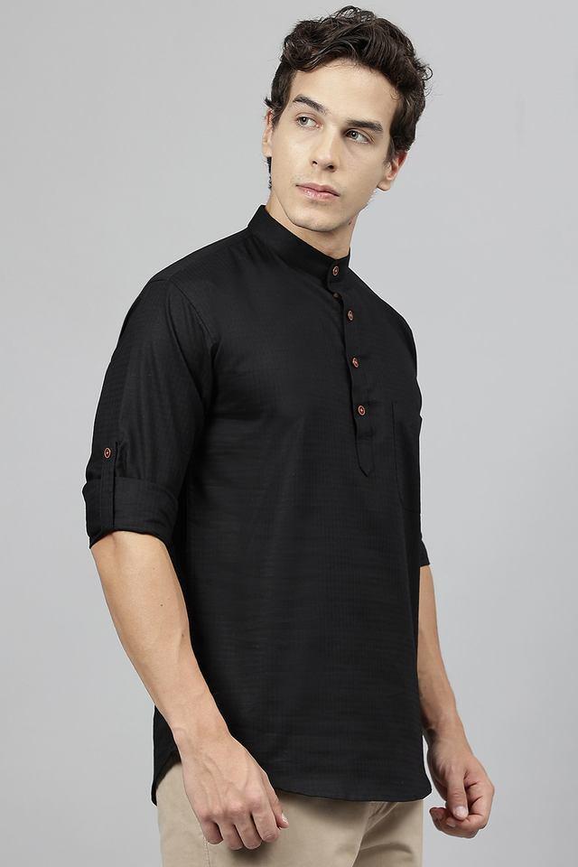 solid cotton collared mens casual wear kurta