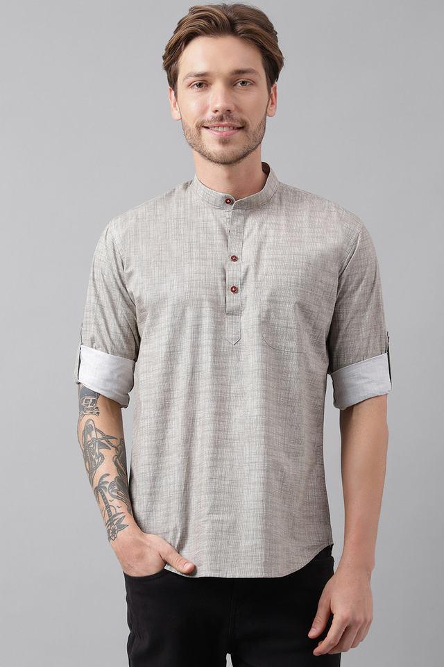 solid cotton collared mens casual wear kurta