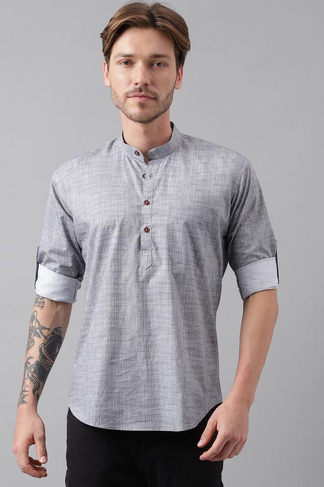 solid cotton collared mens casual wear kurta