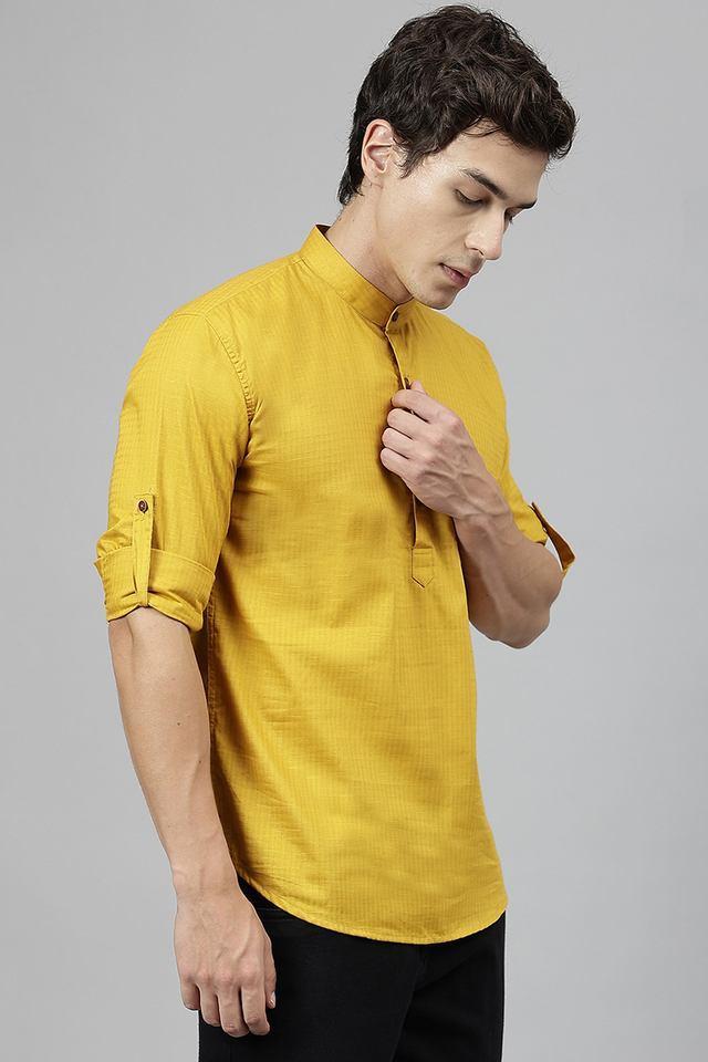 solid cotton collared mens casual wear kurta