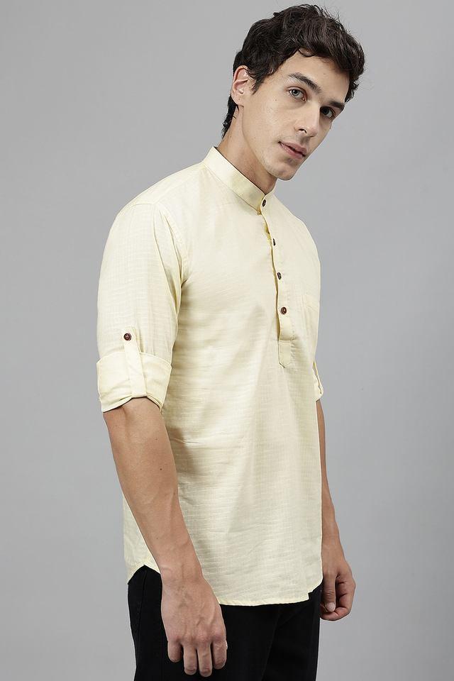 solid cotton collared mens casual wear kurta